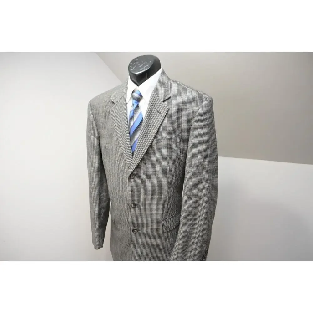 Jos A Bank Blazer Silk Wool Houndstooth 3 Button Sports Jacket Mens Size 44 Long - Picture 3 of 11